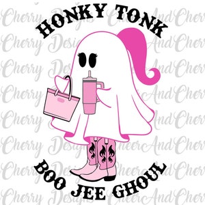 Halloween Boo Jee Svg, Honky Tonk Ghost Svg Spooky seizoen Meisjes halloween Png Western Oktober Roze pop svg tuimelaar PNG Sublimatie Sticker