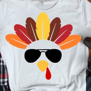 Turkey with glasses Svg, Turkey face svg for Cricut Iron on, Glowforge Laser Layered Cut files Boys Thanksgiving SVG Commercial Use Clipart
