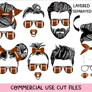 Football Mom SVG PNG Bundle, Football Family SVG, Football Mom svg Messy Bun SVG Football Dad Kid Baby Bruder Schwester svg geschichtet Cricut