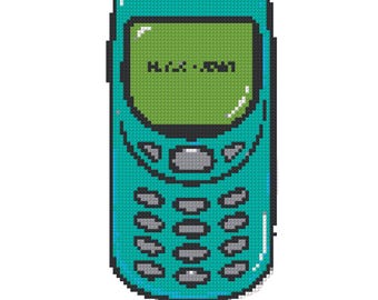 Retro Phone Needlepoint Pattern – Vintage Cellphone Cross stitch chart PDF Download 90s Aesthetic Y2K Nostalgia Millennial Neddle point