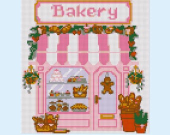 Bakery Needlepoint Chart Patisserie PDF download Baker shop Template counted Cross Stitch pattern village DIY charted canvas paint your own