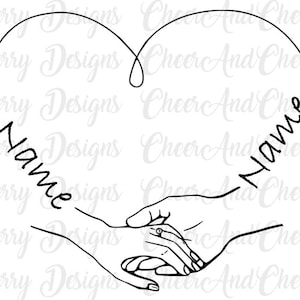 Händchen haltend SVG PNG, anpassbare SVG mit Namen, Liebe SVG-Zeichnung, Valentinstag-Svg-Dateien für Cricut, Paar Hände Liebe Printable