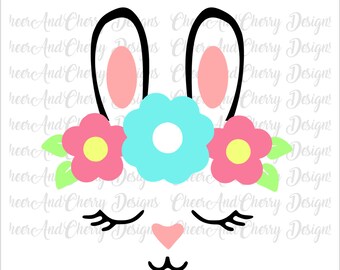 Easter bunny face Svg files for Cricut Silhouette Cameo, Easter bunny with flowers Svg, Easter Svg, Bunny Svg, Commercial use Svg for shirts