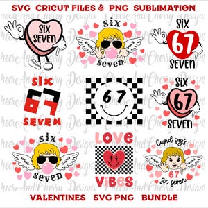 6 7 Meme SVG PNG Bundle Rolig Alla hjärtans dag 67 Spelskjorta Cupid säger Six Seven Viral Trend Pojkar Tee Sublimering Småbarn Födelsedag Clipart