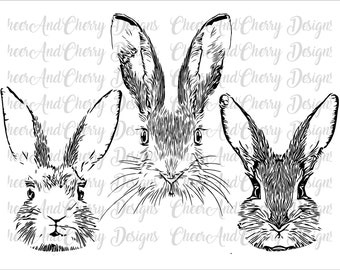Bunny Svg bundle, rabbit png drawing Hand-drawn designs, Rustic bunny Svg files, Kid's Easter svg for Cricut, Cute Rabbit Head, Spring Svg