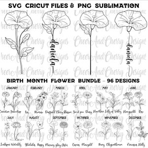 Geburtstags-Svg-Dateien, Geburtstags-Svg-Dateien, Geburtstags-Svg-Dateien, Geburtstagsmonat, Blumen für Cricut, Wilde Blumen, Cut-Datei, Jäten Png, Anpassen mit Namen