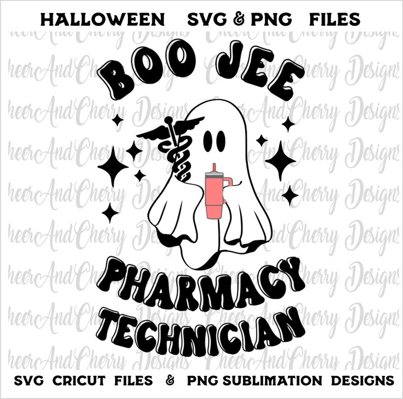 Pharmacy Tech Svg Halloween Pharmacist Svg Design Pharm tech Ghost Sublimation BOO Jee svg Pharmacy technician Png Funny Pharmacy shirt image 2