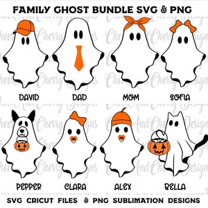 Custom Ghost Family Svg Bundle , Halloween Svg Halloween Family shirts Png Family Sign with Pets Personalized Ghosts svgs Sublimation Png
