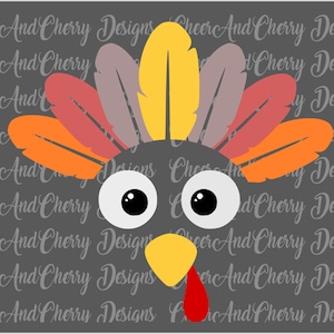 Funny turkey face SVG file for Cricut Silhouette Iron On, Thanksgiving SVG Turkey face with feathers Svg, Turkey Svg for boy Vinyl clip art
