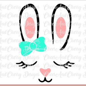 Meisje Konijn gezicht Svg, Paashaas svg konijn met strik, Meisje Pasen Svg bestanden voor Cricut Silhouet, Pasen Shirt ontwerp Leuke Konijn wimpers