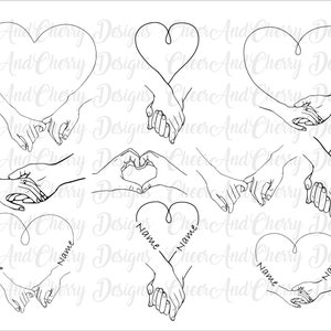 Holding Hands SVG PNG bundel, Romantic Valentines Day Svg files, Pinky Hold svg voor Cricut, Couple Hands Cut Files Customize With Text Names