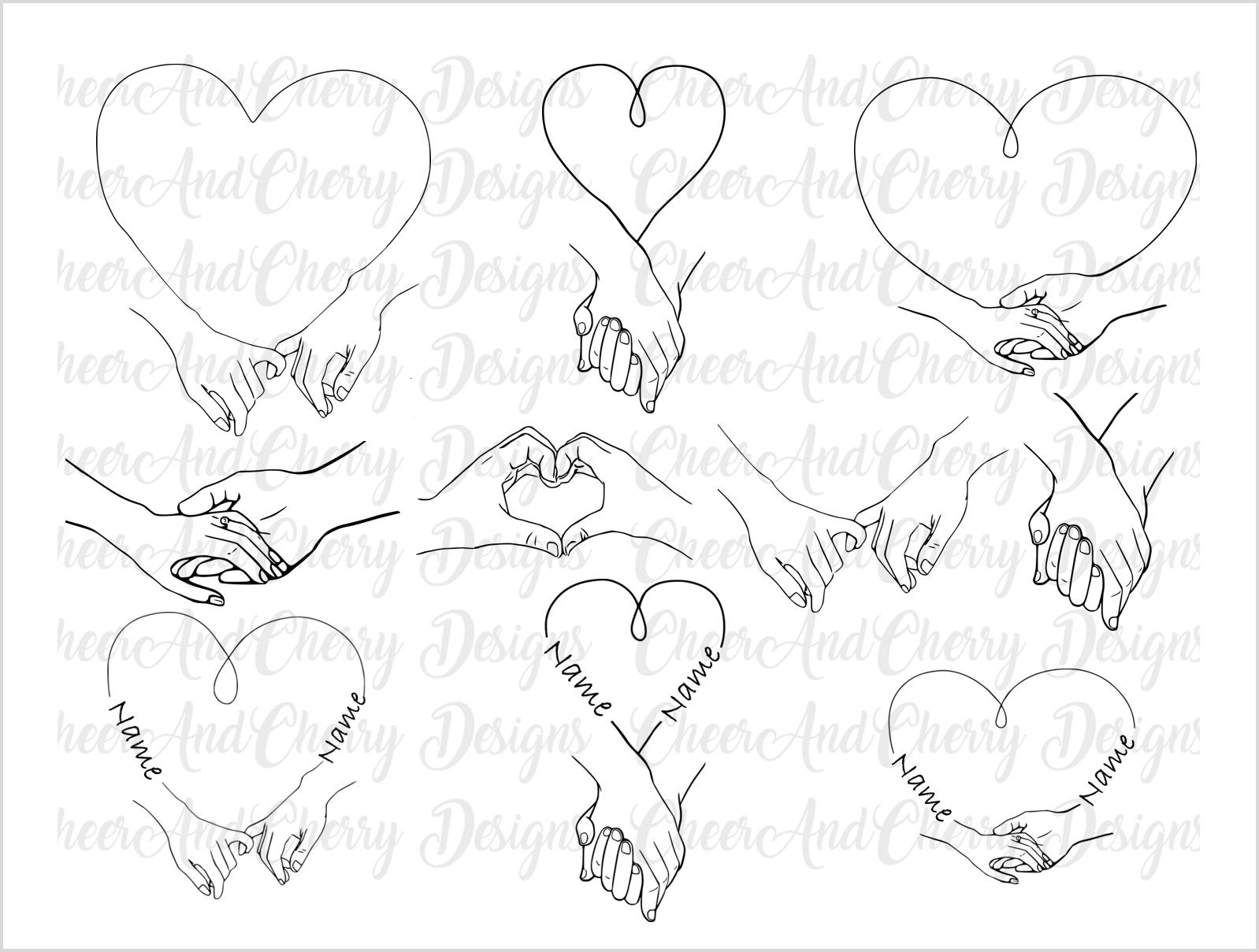 Custom Holding Hands SVG PNG Bundle 10 Designs Valentines Etsy UK