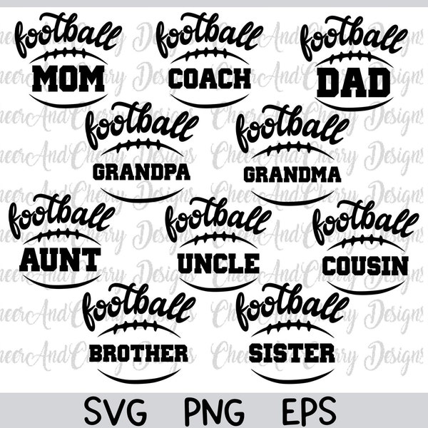 Football svg bundle Png Svg Dxf files, Football family svg, Sports svg, Matching Football shirt designs, Football Mom svg Dad Sister brother