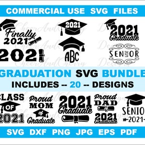 Graduation SVG Bundle, Graduation cut files, Graduate SVG, Class of 2021 SVG, Grad cutting files, End of school, Senior 2021 cap diploma svg