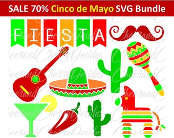 Cinco de mayo SVG Cinco de mayo clipart Mexico SVG Fiesta vector Pinata Sombrero Guitar Maracas Silhouette Cameo Cricut Cut File Scrapbook