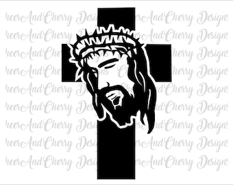 Jesus SVG PNG, Hand drawn Jesus on Cross Svg for Cricut, Easter Svg files, Jesus Christ portrait Cut Files, Religious sublimation Png