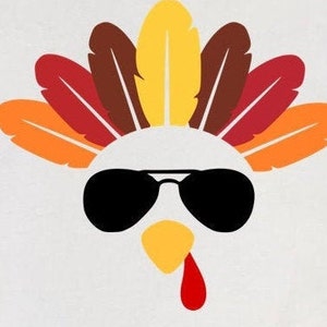 Thanksgiving Turkey with glasses Svg, Turkey face svg for Cricut Silhouette, SVG for boys Commercial Use cut files