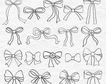 Bow SVG bundle - 18 Coquette bows PNG Hand drawn Ribbon Clipart Girly Svg Soft girl Aesthetic Wedding  Cut File Cricut Vintage line art