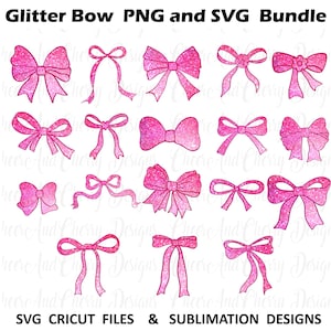 Coquette bow svg Bundle -18 Bows Png files Vintage ribbon svg Long Ribbon Glitter Bow Monogram Frame Soft Girl Aesthetic Clipart cut files