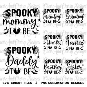 Anúncio de gravidez de Halloween Pacote SVG Assustador Mamãe para ser Svg Papai para ser Svg Irmã Irmão Nana Papa Tia Tio Esperando svg