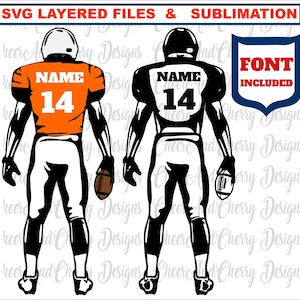 Aangepaste voetbalspeler SVG PNG gelaagde kleur voetbal SVG-bestanden, voetbalseizoen SVG voor Cricut, voetbal moeder SVG gratis lettertype namen nummers