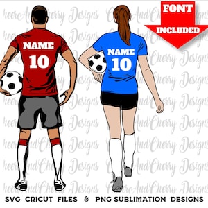 Aangepaste voetbalspeler SVG PNG-bundel - 2 ontwerpen lettertype opgenomen voetbal Svg-bestanden, voetbal meisje svg voor Cricut gelaagde Svg naam nummer toevoegen