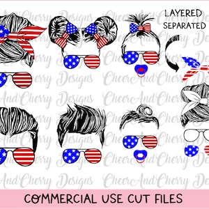 4 juillet Family Life SVG bundle, drapeau américain Patriotic Mom life Messy Bun SVG, Dadlife MomLife Kidlife svg cut file for Cricut Silhouette