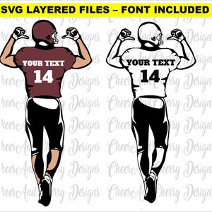 Aangepaste voetbalspeler SVG PNG gelaagde kleur voetbal SVG-bestanden, voetbalseizoen SVG voor Cricut, voetbal moeder SVG gratis lettertype namen nummers
