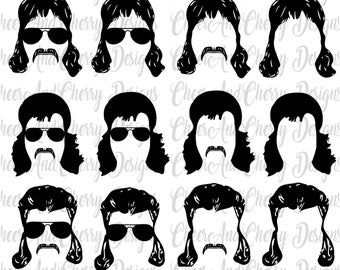 Mullet dad Svg, Classic Mullet Svg with sunglasses and mustache Country 80s hairstyle Svg Western Mens hair png Layered cut files for Cricut