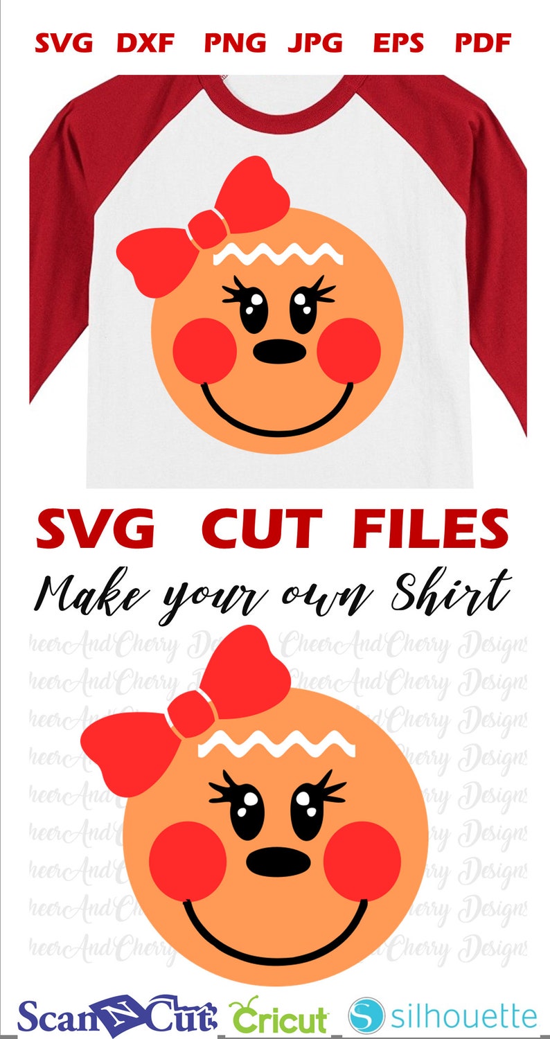 Cute Gingerbread face SVG Girl Gingerbread with bow svg file | Etsy