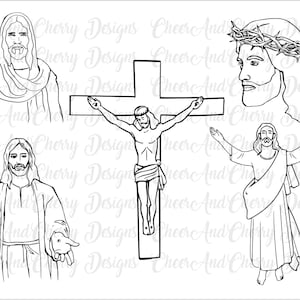 Jesus SVG PNG Bundle, Ostern SVG-Dateien, handgezeichnete Jesus SVG für Cricut, Jesus Christus Porträt geschnitten Dateien, religiöse Linie Kunst, Kreuz Png