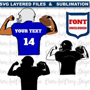 Aangepaste voetbalspeler SVG bundel voetbal gelaagde SVG gratis lettertype voetbal naam SVG voetbal moeder SVG voetbal vlag SVG gekleurde Cricut cameo