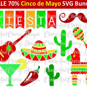 Cinco de mayo SVG bundle Clipart, Mexique SVG, Fiesta Clip Art, Pinata Sombrero Guitare Maracas Silhouette Cameo Cricut Cinco De Mayo Cut File