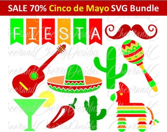 Cinco de mayo SVG Cinco de mayo clipart Mexico SVG Fiesta Clip Art Pinata Sombrero Guitar Maracas Silhouette Cameo Cricut Cut File Scrapbook