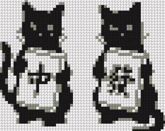 Mahjong Cat Needlepoint  Pattern, Mahj Tiles Monochrome Cross Stitch Chart (PDF Download)