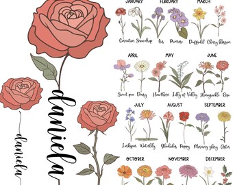 Birth Month Flower SVG Bundle: Retro Floral Designs (Customizable)