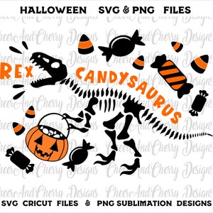 Candy Saurus Svg Png - Diseño de camiseta T-rex de Halloween para niños