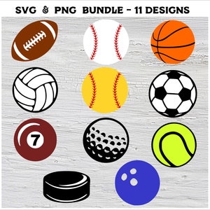 Sport ballen SVG bundel, sport PNG voetbal honkbal basketbal softbal SVG voetbal volleybal golfbal SVG tennis hockey bowling zwembad SVG
