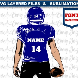 Aangepaste voetbal SVG PNG gelaagde voetbalspeler SVG teamnaam nummer GRATIS lettertype voetbalshirt aangepaste voetbal t-shirts familie aanpassen