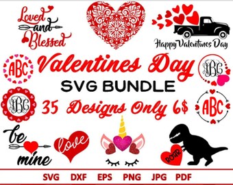 Paquete SVG de San Valentín: diseños de monograma, unicornio y corazón (archivos digitales)