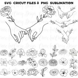 Holding Hands SVG PNG bundle, Birth flowers Svg files, Pinky Hold svg for Cricut, Couple Hands Cut Files , Weeding Png Customize With Names