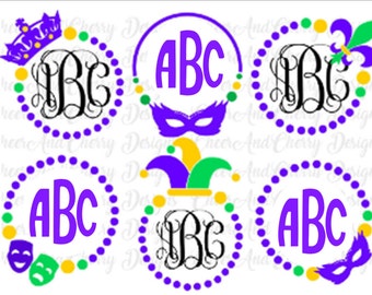 Mardi Gras Svg bundle, Mardi Gras Monogram SVG for Cricut Silhouette, Louisiana Svg, Fleur de lis Svg, Masquerade Svg, Monogram ftame