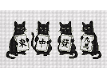 Mahjong Needlepoint Pattern, Mahj Cat Cross Stitch Chart, Cats playing Mah-Jongg tiles Needle Point Template, PDF Download, Gift Crafter