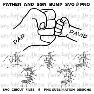 Benutzerdefinierte Vater Sonne Faust Bump SVG PNG Bundle, Dad Fist Bump Set Baby Kind Kleinkind Daddy Faust Bump geschnitten Dateien Familie SVG personalisiert mit Namen