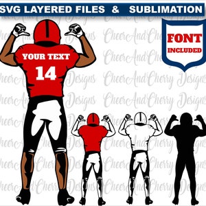 Voetballer SVG gelaagde kleur voetbal SVG-bestanden, voetbal seizoen SVG voetbal moeder SVG gratis lettertype namen nummers Cricut sublimatie shirt