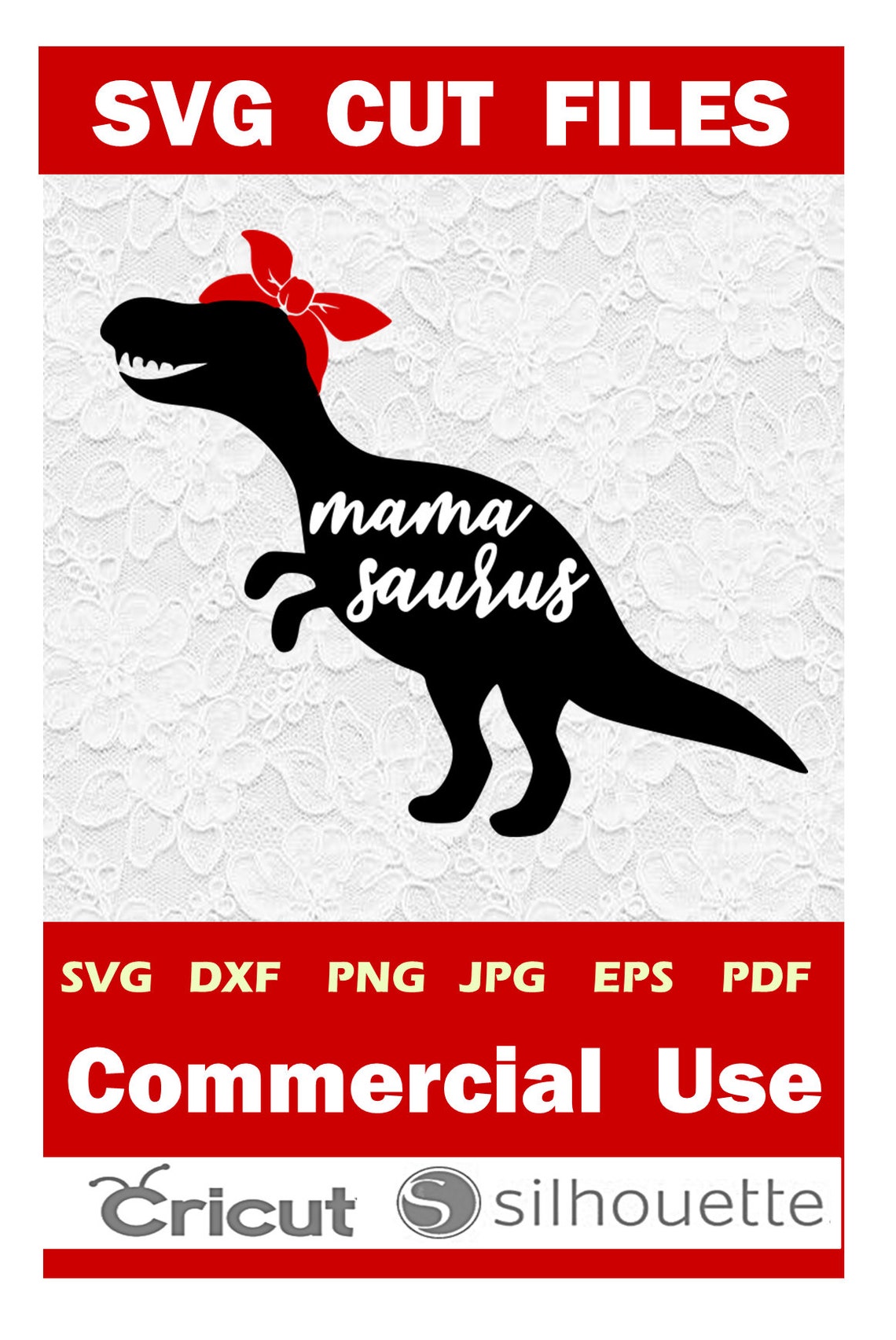 Download Mama saurus Svg mamasaurus svg T-rex with Bandana svg | Etsy