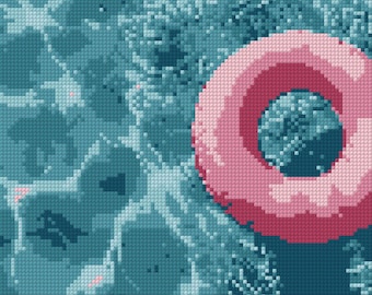 Pool Needlepoint Chart Summer Party PDF download  Beach Template Floatie counted Cross Stitch pattern Sea DIY charted canvas paint your own