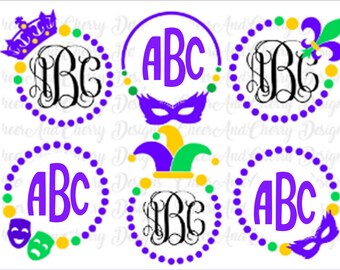 Mardi Gras Svg paquete Mardi Gras Monogram SVG para Cricut Silhouette Louisiana Svg Fleur de lis Svg Masquerade Svg Circle Monogram Mask Svg