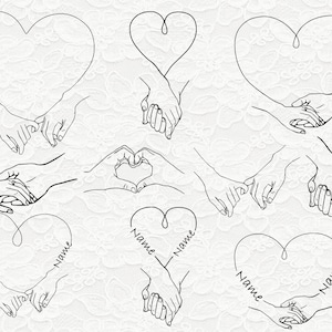 Pacchetto personalizzato Holding Hands SVG PNG - 10 disegni File Svg di matrimonio, Pinky Hold SVG per Cricut, Coppia di mani con nomi di testo
