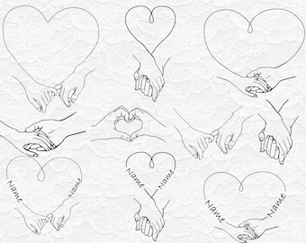 Custom Holding Hands SVG PNG bundle - 10 designs Wedding Svg files, Pinky Hold svg for Cricut, Couple Hands With Text Names